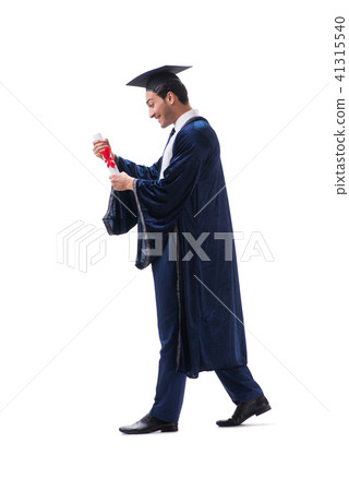 Student excited at his graduation isolated on white 41315540