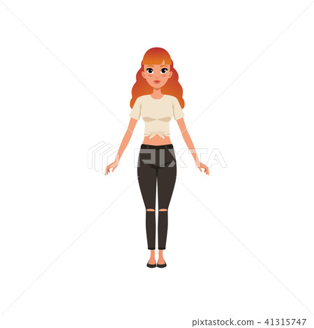 Beautiful young woman with long hair, fashionably dressed girl vector Illustration on a white 41315747