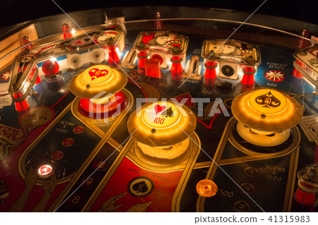 Pinball table close up view of vintage game machine 41315983