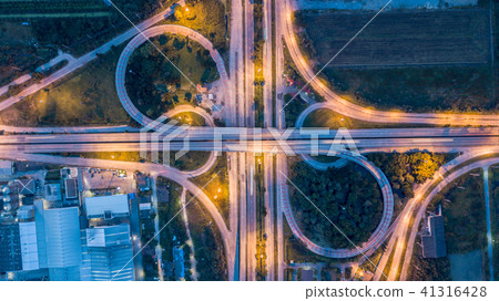 Aerial top view highway intersection, express way. Aerial top view highway intersection, express way. 41316428