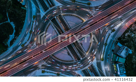 Aerial top view highway intersection, express way. Aerial top view highway intersection, express way. 41316432