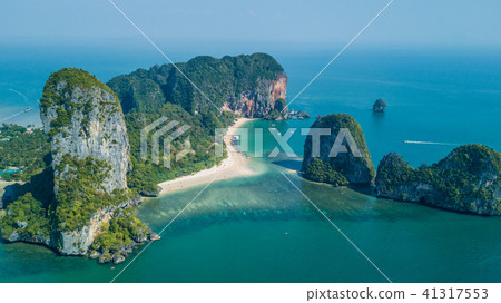 Railay beach in Krabi, Aerial view of Railay beach Railay beach in Krabi, Aerial view of Railay beach 41317553