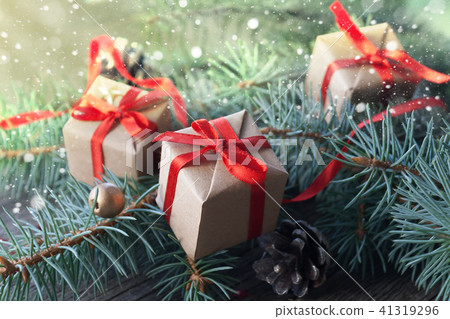 Happy new year and Merry Christmas. Gift close up Happy new year and Merry Christmas. Gift close up 41319296