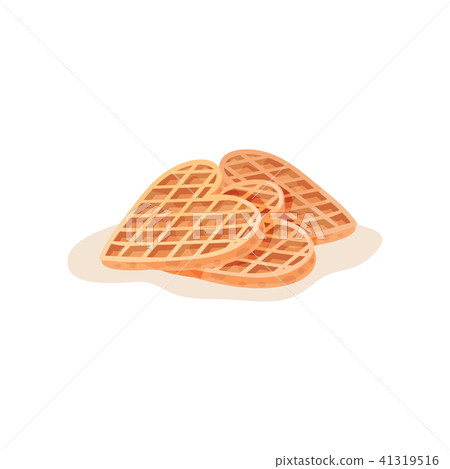 Three homemade heart-shaped waffles. Freshly baked snack for breakfast. Flat vector element for cafe Three homemade heart-shaped waffles. Freshly baked snack for breakfast. Flat vector element for cafe 41319516