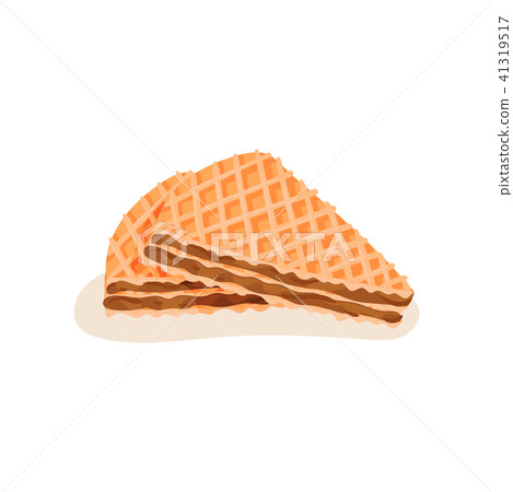 Delicious triangular waffles with chocolate filling. Sweet and appetizing snack for breakfast. Flat Delicious triangular waffles with chocolate filling. Sweet and appetizing snack for breakfast. Flat 41319517