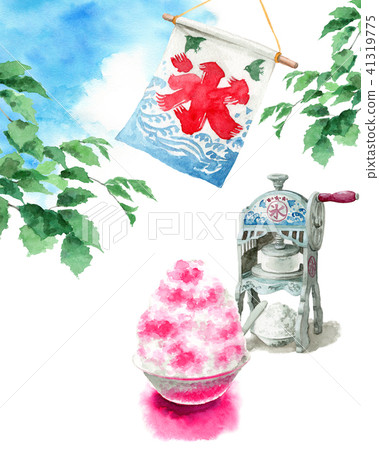 與水彩和冰爬行物和藍天的震動的冰 41319775