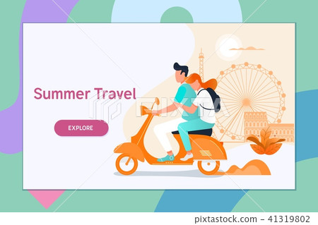 Couple traveling on a scooter.Summer vacation, tourism and journey, couple travels. Flat vector 41319802