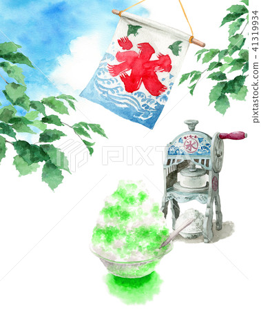 與水彩和冰爬行物和藍天的震動的冰 41319934