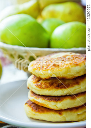 Stack of Homemade Cottage Cheese Pancakes Patties Stack of Homemade Cottage Cheese Pancakes Patties 41320971