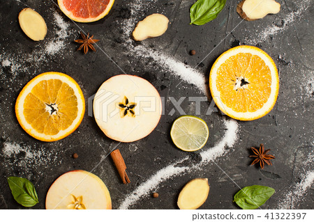 fruit pattern of fresh orange and apple slices fruit pattern of fresh orange and apple slices 41322397