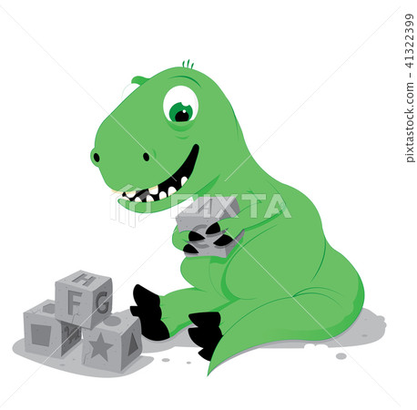 cute baby dinosaur playing with stone cube toys cute baby dinosaur playing with stone cube toys 41322399