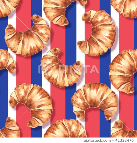 French croissant. Watercolor seamless pattern 1 French croissant. Watercolor seamless pattern 1 41322476
