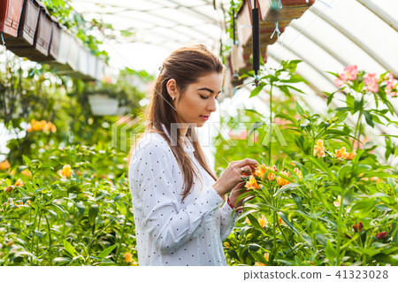 Beautiful young woman in a greenhouse 41323028