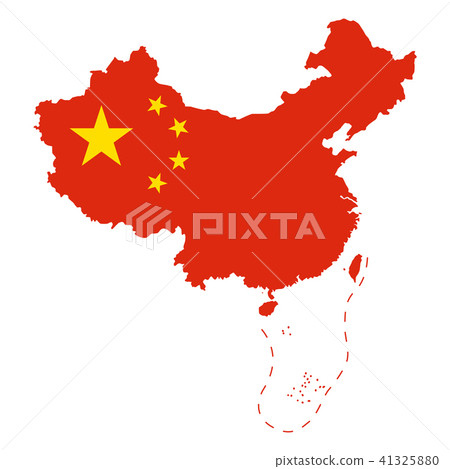 Flag of China in the country outline over white 41325880