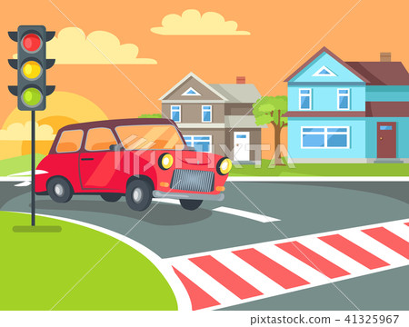 Pedestrian Crossing with Traffic Lights on Road Pedestrian Crossing with Traffic Lights on Road 41325967