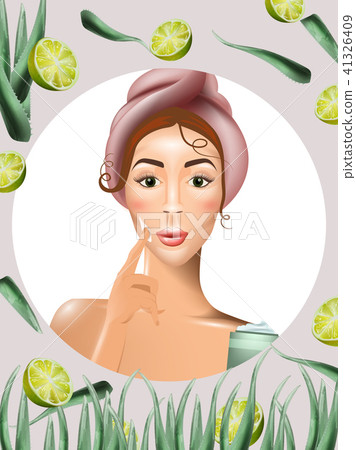 Woman using cream lotion on her face Vector 41326409