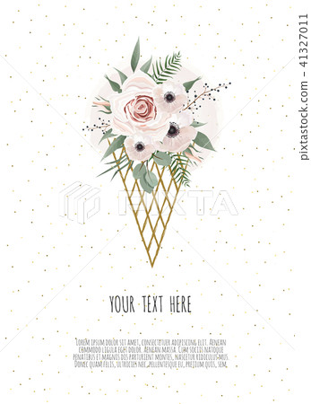 Card with leaves and geometrical frame.  41327011