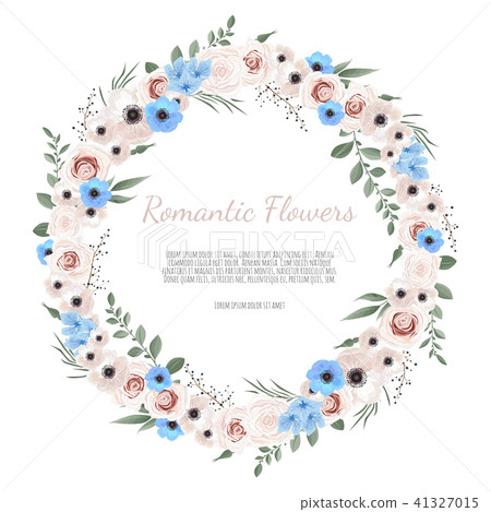 Cute wreath with leaves and flowers Cute wreath with leaves and flowers 41327015