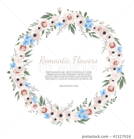 botanic card with wild flowers, leaves. botanic card with wild flowers, leaves. 41327016