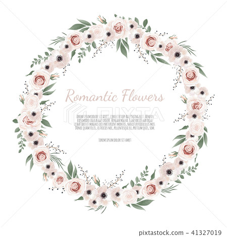 Cute wreath with leaves and flowers 41327019