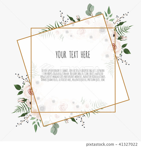 card with leaves and geometrical frame.  41327022