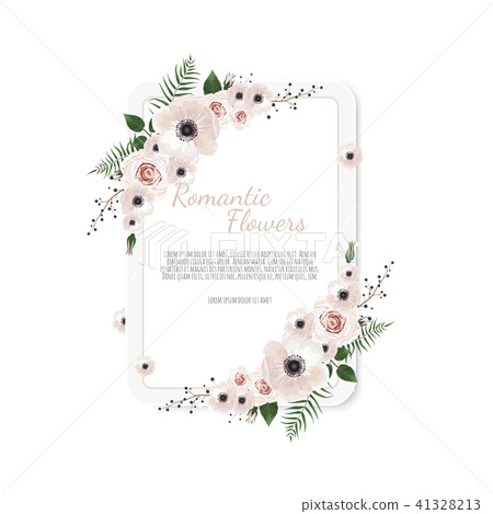 Vector floral design card. Greeting, postcard wedding invite template. Elegant frame with rose and 41328213