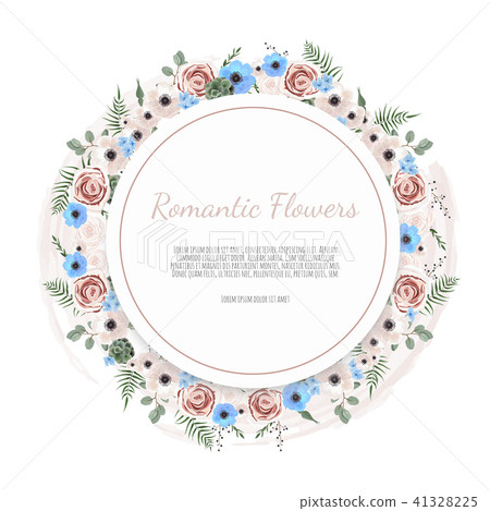 Vector floral design card. Greeting, postcard wedding invite template. Elegant frame with rose and Vector floral design card. Greeting, postcard wedding invite template. Elegant frame with rose and 41328225