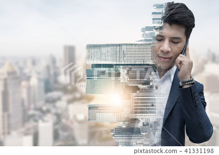 Double exposure businessman using mobile phone. Double exposure businessman using mobile phone. 41331198
