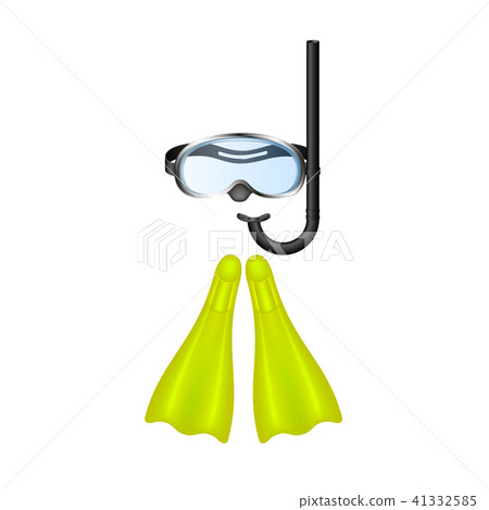 Retro diving goggles with yellow flippers - Stock Illustration ...