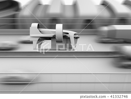 Gray shading image of VTOL style delivery drones flying beside expressway Gray shading image of VTOL style delivery drones flying beside expressway 41332746