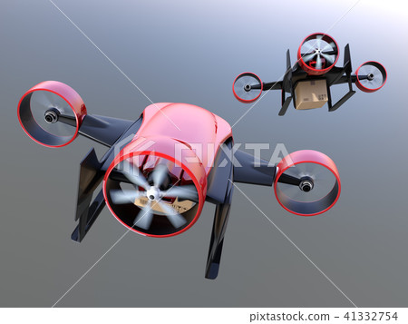Metallic red color behind the VTOL express delivery drones. Concept of super fast delivery. Metallic red color behind the VTOL express delivery drones. Concept of super fast delivery. 41332754