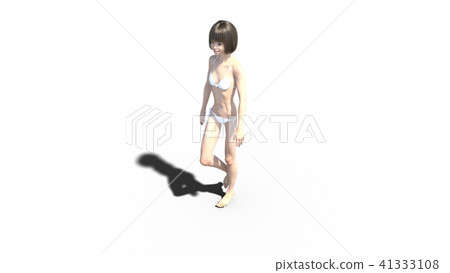 Walking white swimsuit girl perming3DCG illustrations material 41333108