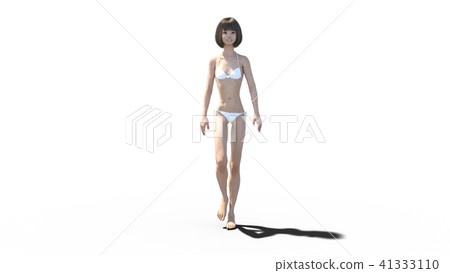 Walking white swimsuit girl perming3DCG illustrations material Walking white swimsuit girl perming3DCG illustrations material 41333110