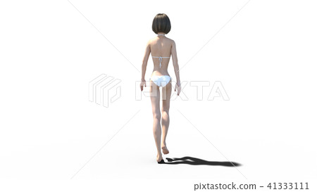 走路的白色泳衣女孩perming3DCG插圖素材 41333111