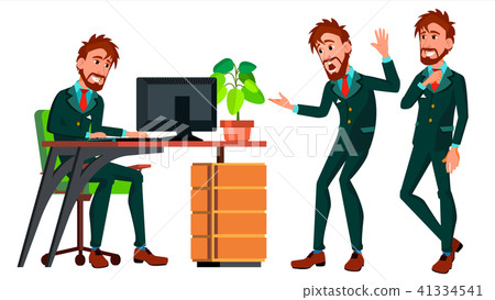 Office Worker Vector. Businessman Worker. Poses. Animated Elements. Front, Side View. Happy Job 41334541