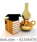 Leather books, kerosene lamp and graduation hat 41336478