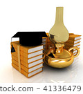 Leather books, kerosene lamp and graduation hat 41336479
