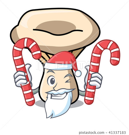 Santa with candy milk mushroom mascot cartoon Santa with candy milk mushroom mascot cartoon 41337183