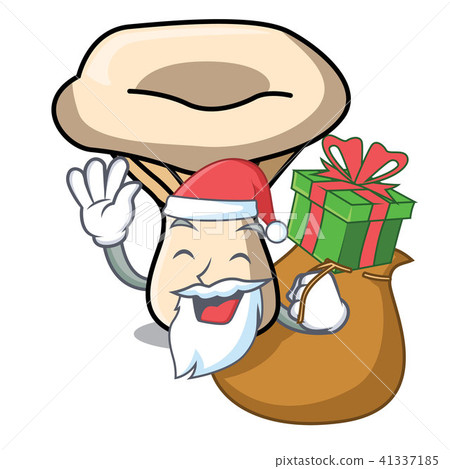 Santa with gift milk mushroom mascot cartoon Santa with gift milk mushroom mascot cartoon 41337185
