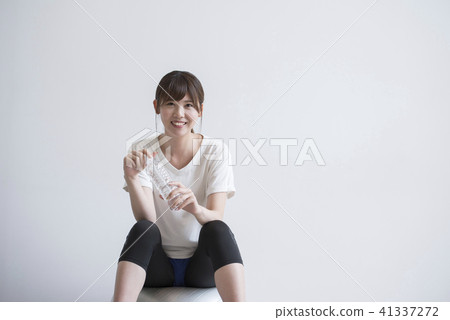 Women Balance Ball Hydration Supply Training Camera Perspective 41337272