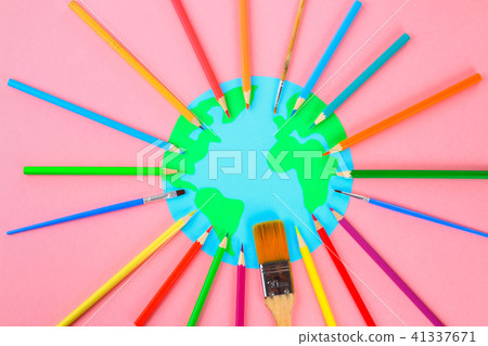 World art. Planet Earth and pencils, brushes World art. Planet Earth and pencils, brushes 41337671