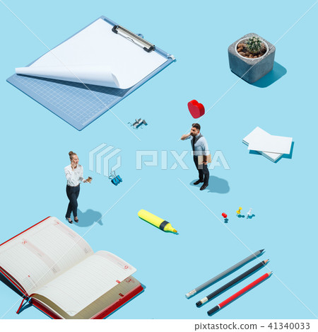 Flat isometric view of businessmen and woman and at blank sheets of paper with empty copy space Flat isometric view of businessmen and woman and at blank sheets of paper with empty copy space 41340033