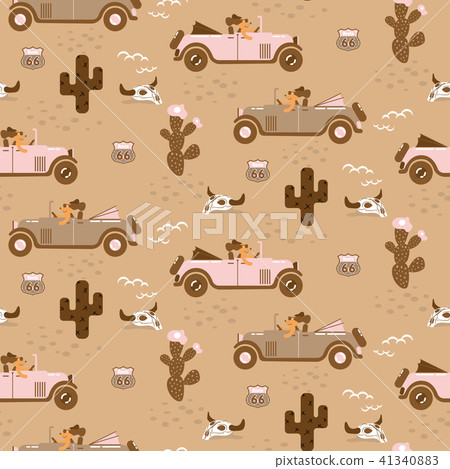 Retro seamless pattern with retro car race in sand desert. Retro seamless pattern with retro car race in sand desert. 41340883