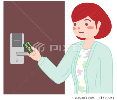 A woman using a card key 41340964