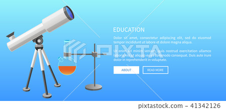 Education Web Banner Telescope and Metal Retort 41342126
