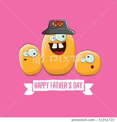 happy fathers day greeting card with cartoon father potato and kids . fathers day vector label or 41342710