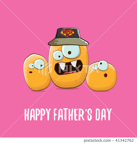 happy fathers day greeting card with cartoon father potato and kids . fathers day vector label or happy fathers day greeting card with cartoon father potato and kids . fathers day vector label or 41342762
