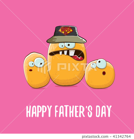 happy fathers day greeting card with cartoon father potato and kids . fathers day vector label or happy fathers day greeting card with cartoon father potato and kids . fathers day vector label or 41342764