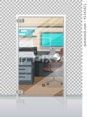 Office Interior Through Glass Door Flat Vector Office Interior Through Glass Door Flat Vector 41342821