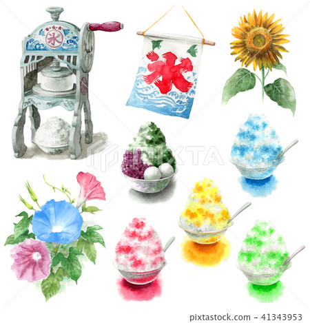 Various materials of shaved ice and summer flowers Various materials of shaved ice and summer flowers 41343953